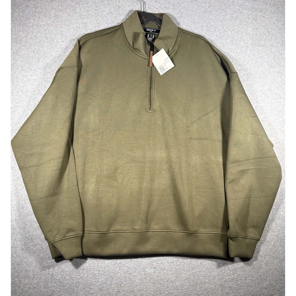 Forever 21 Athletic Tops/SW Size L Olive Quarter-Zip Sweatshirt